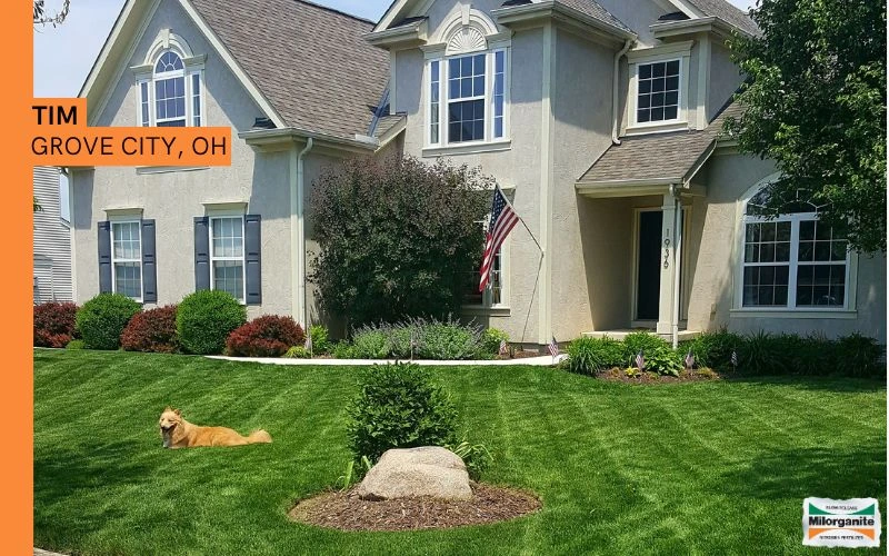 Vibrant and green lawn in Ohio, fertilized with Milorganite.