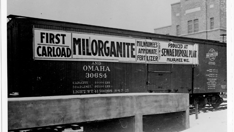 Milorganite fertilizer first railcar of product shipped in 1926