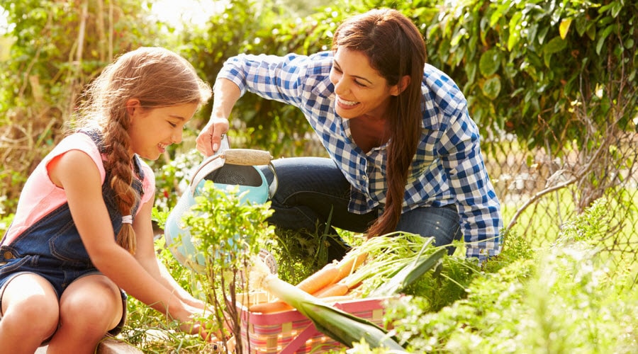 Mother and daugher in the garden