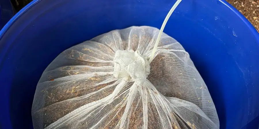 Blue Bucket with seeds in bag