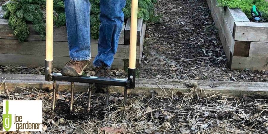 garden fork digging in garden