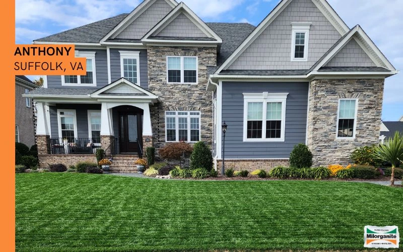 Picture of Milorganite's ability to create healthy green grass. 
