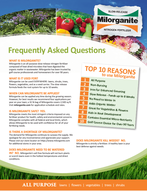 Milorganite Frequently Asked Questions Sheet