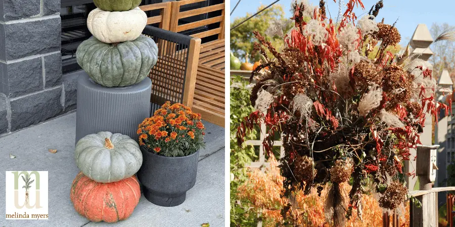 gourds and autumn hanging basket