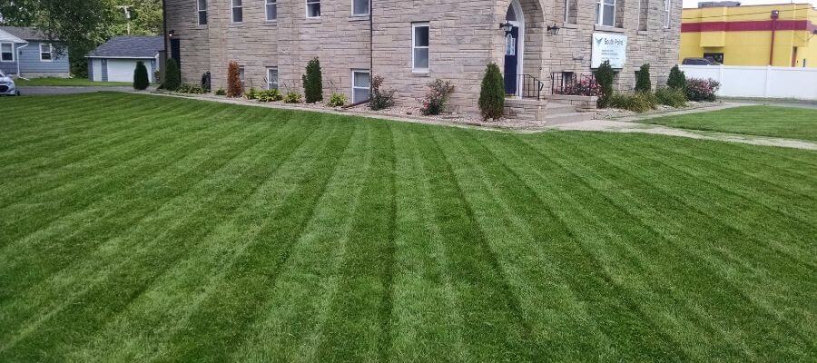 Crown Point, IN Church Lawn Project stripes in the lawn