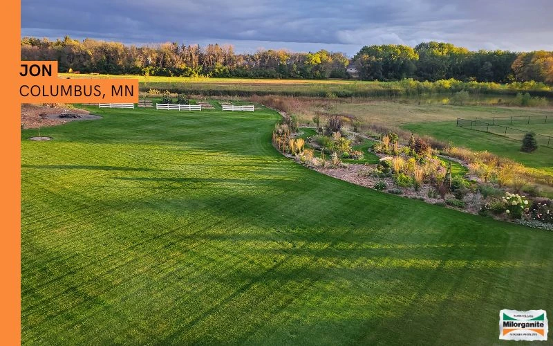Large healthy and green lawn in Minnesota after using Milorganite fertilizer. 