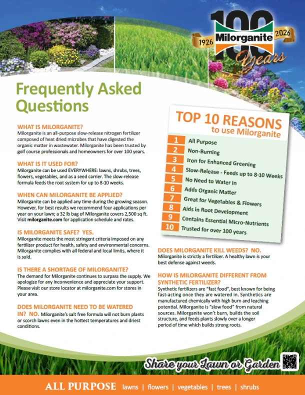 Milorganite Fertilizer Frequently Asked Questions Handout Sheet