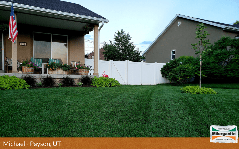Picture of lawn after using  Milorganite fertilizer in Utah