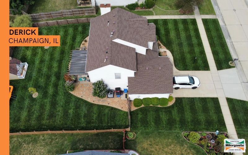 Green and healthy lawn in Illinois fertilized with Milorganite fertilizer. 