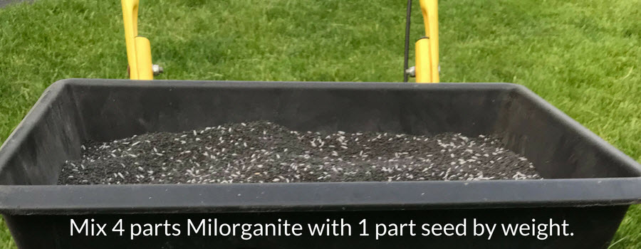 Milorganite fertilizer and grass seed in a spreader