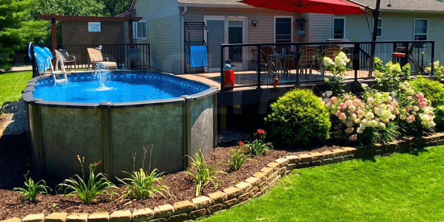 above ground pool with landscaping