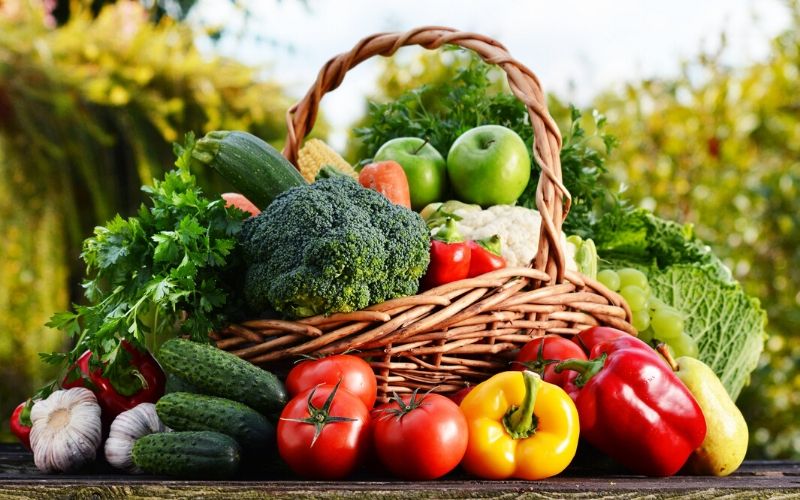 fruits and vegetables in a basket